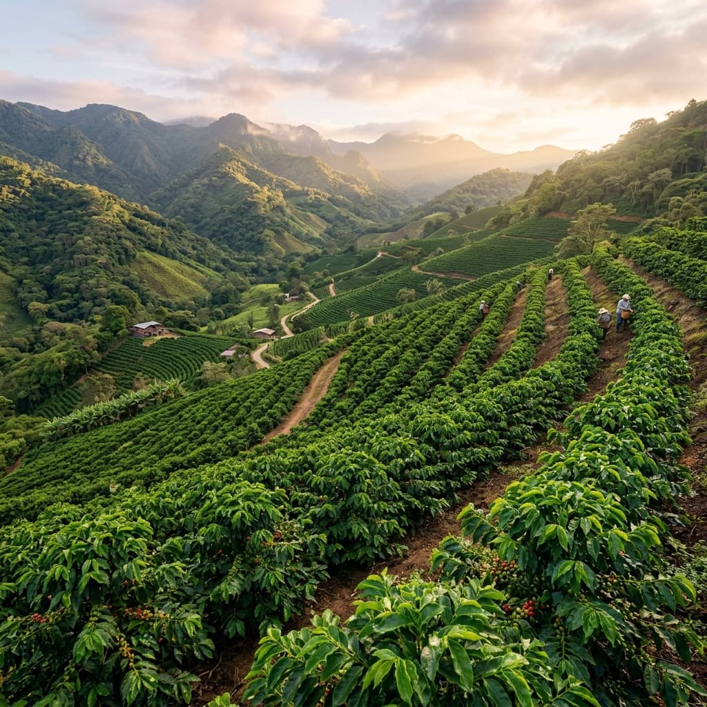 Beautiful coffee plantation highlands in Costa Rica's Tarrazú region