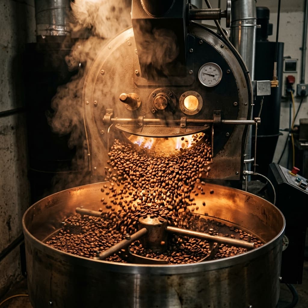 Artisan coffee roasting process focusing on whole beans