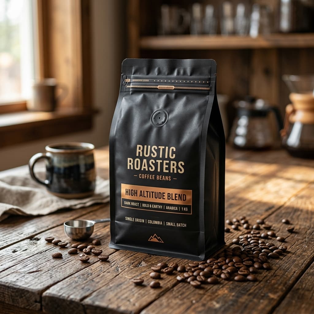 Freshly roasted whole coffee beans scattered on a table